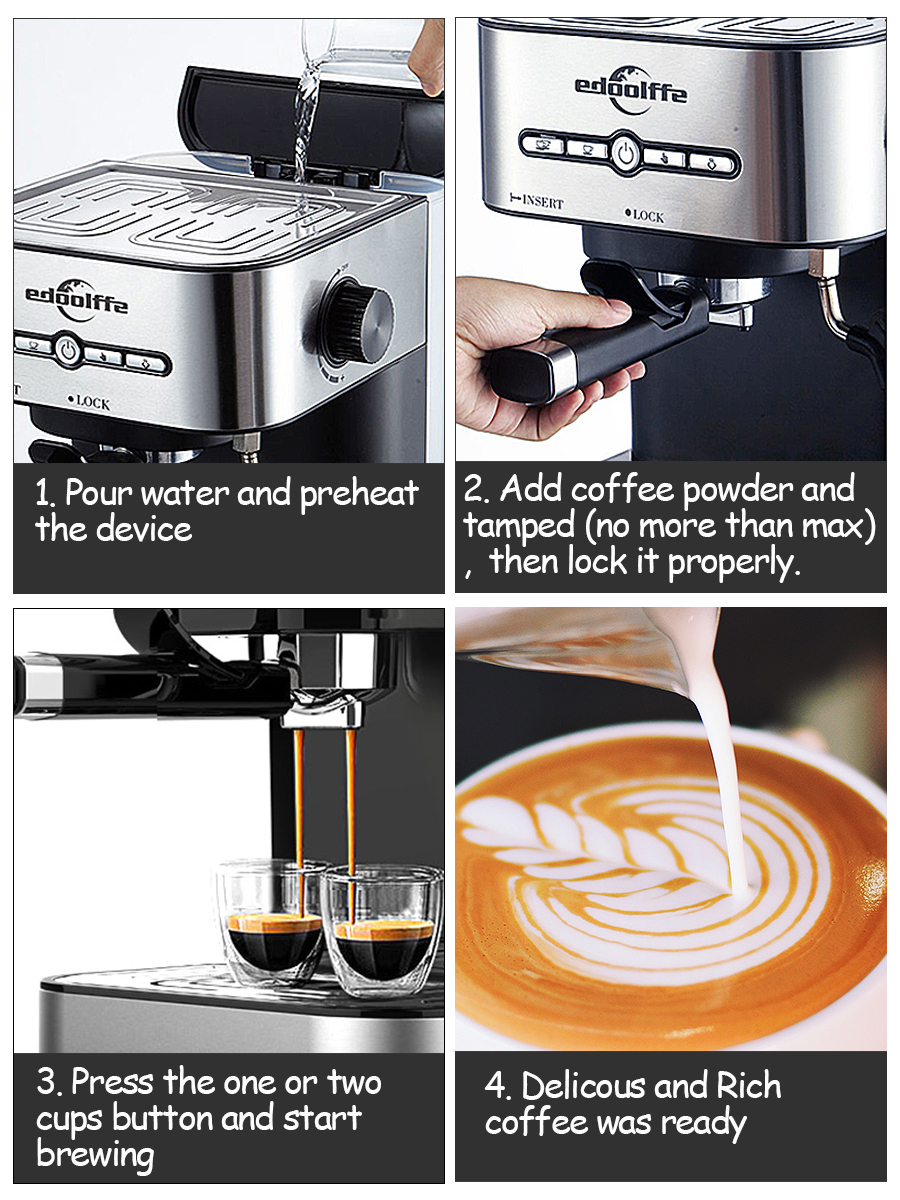 15Bar Espresso Coffee Machine with Milk Foaming Steam Wand 1.4L 1050 W MD-2009 Silver/Black