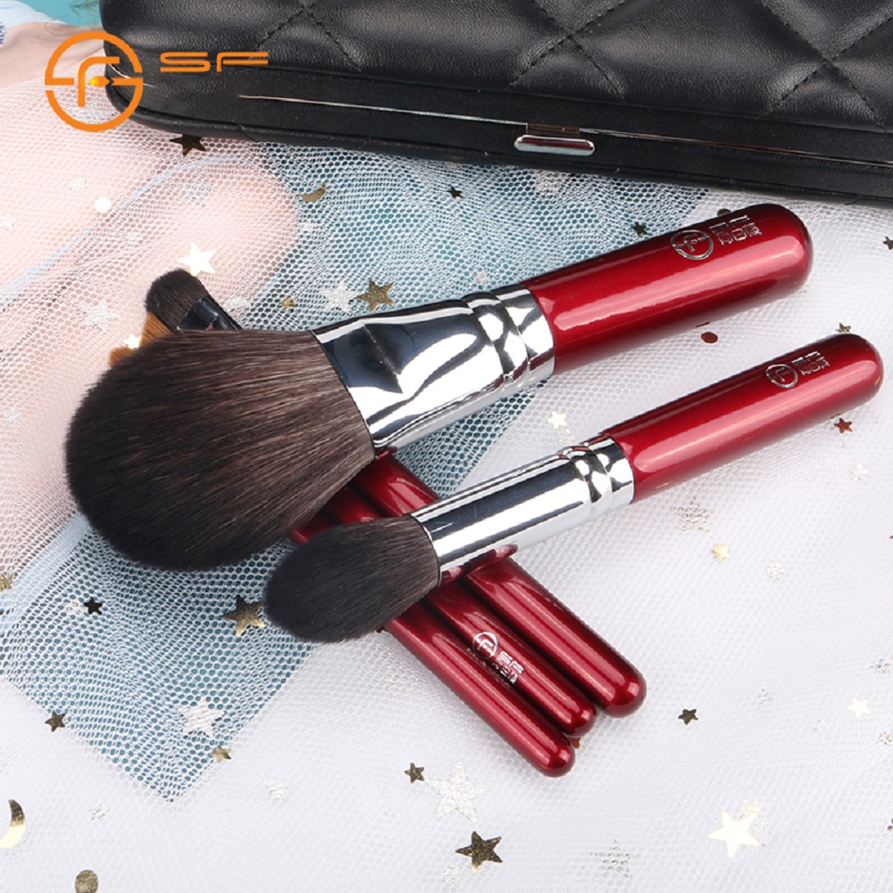 5 cosmetic brushes, high-end leather U snap-on cosmetic bag, external black embossed flower box