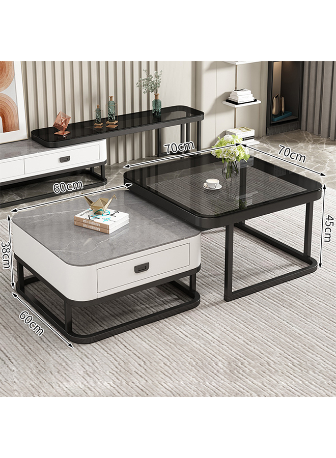 Modern Nesting Table Set, Minimalist Living Room Coffee Table Set, Square-shaped End Table(70*70*45&60*60*38CM)