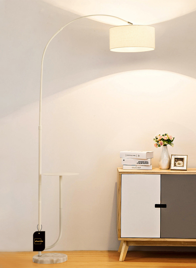Modern Floor Lamp with Shelf Adjustable Pure Natural Marble Elegant Floor Lighting with Tray Interior Lighting Decoration Standing Light with Shelves White