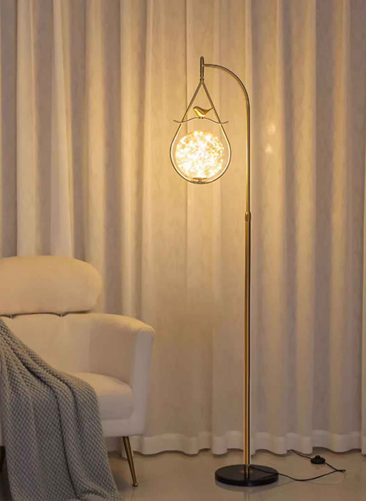 Modern Bird Spherical Glass Floor Lamp Nordic Simple Creative Shape Standing Lamp For Living Room Bedroom Standing Light With Marble Base