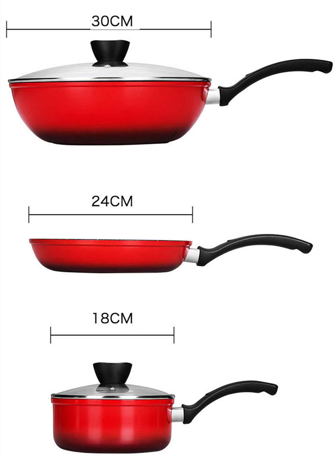 5-Piece Non-Stick Pan Set, Wok, Frying Pan, Milk Pan 18/24/30CM