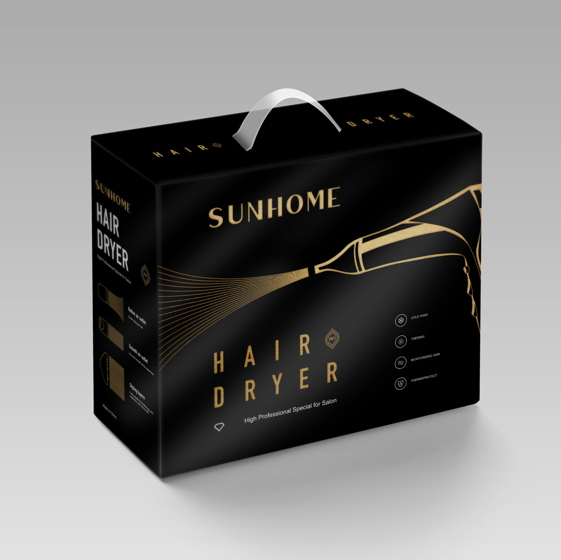 7-Piece Professional Hair Dryer Black/Gold