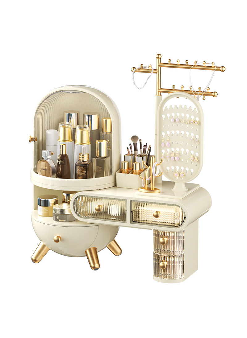 Cosmetic Storage Box, Desktop Dressing Table Jewelry Mirror, Integrated Large-capacity Cosmetics Display Cabinet, Scalable Adjustment