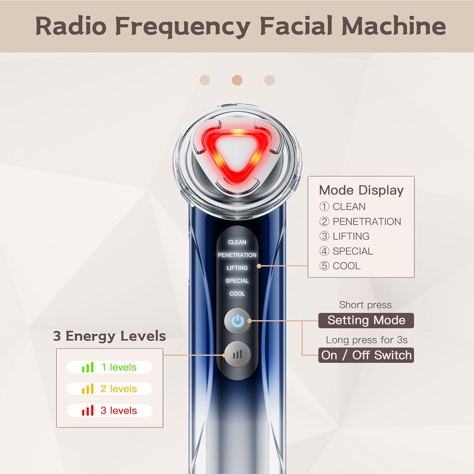 Home Use Anti-Aging Skin Tightening Rejuvenation Skin Care Device, Light Therapy for Wrinkles Lifting High Frequency Face Massager with EMS