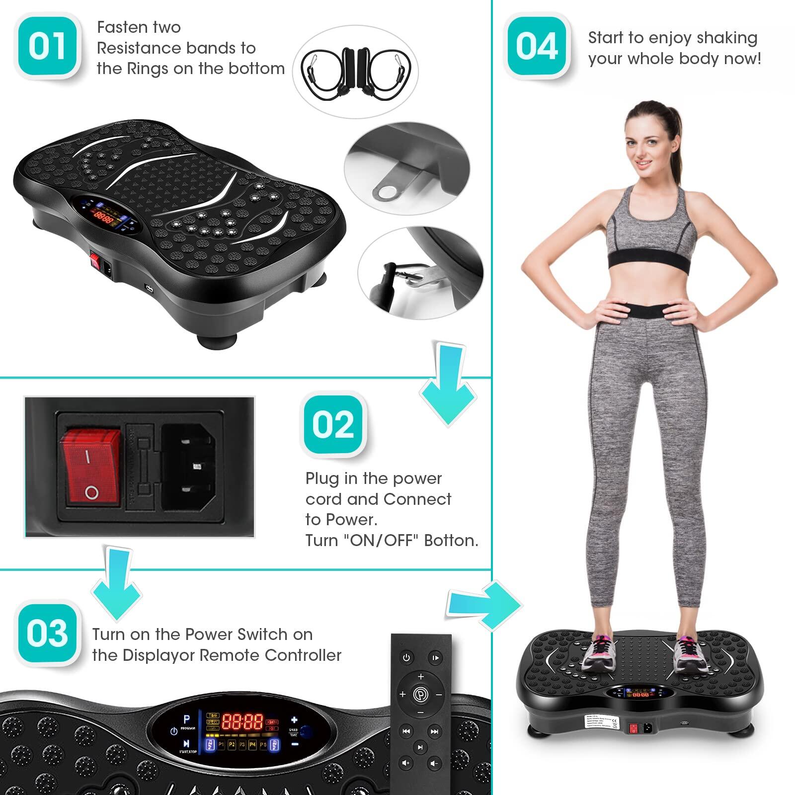 Vibration Plates, Vibration Fitness Exercise Machine for Home Use, with Bluetooth Speaker, 5 Program Modes, 2 Resistance Bands, Vibration Fitness Trainer, 330lb Max Load
