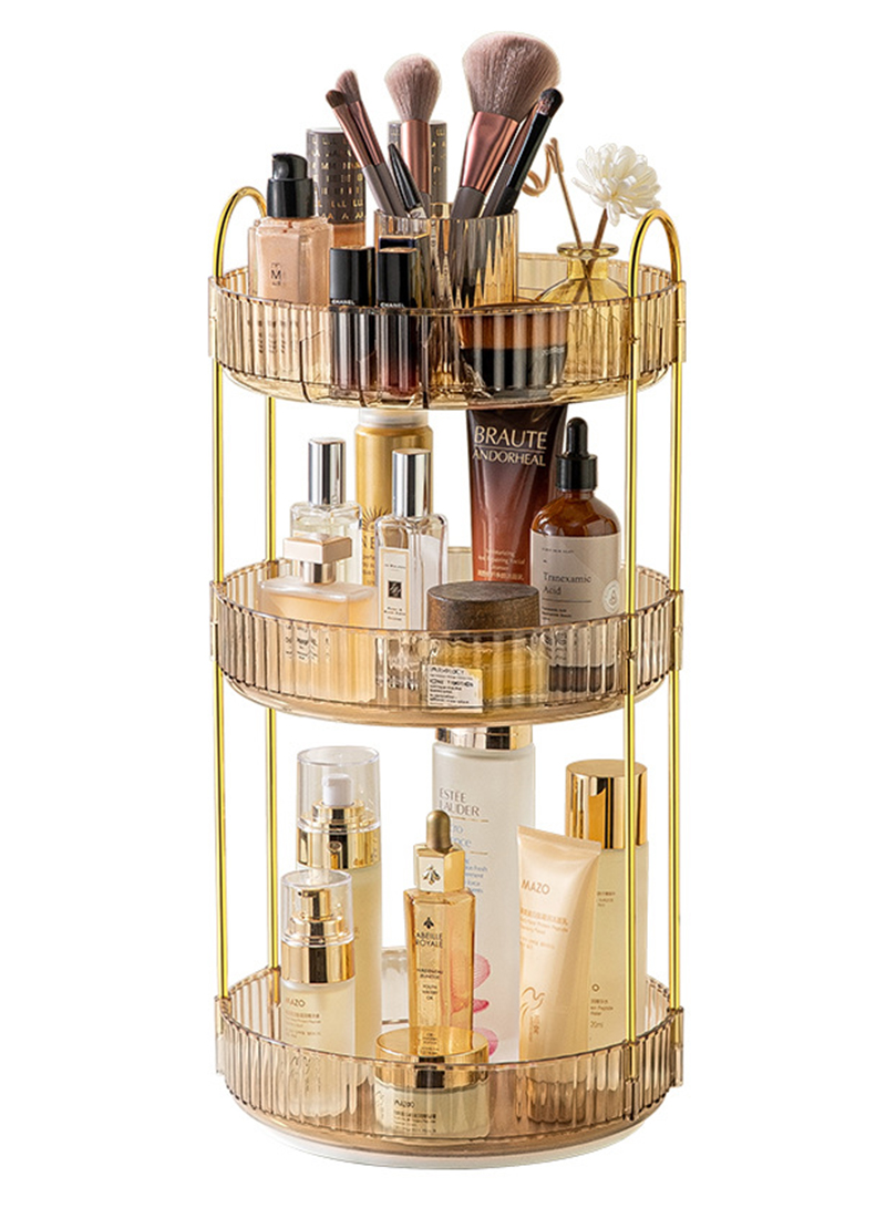 Rotating Makeup Organizer for Vanity, High-Capacity Skincare Clear Make Up Storage Perfume Organizers Cosmetic Dresser Organizer Countertop 360 Spinning（3 Tier）