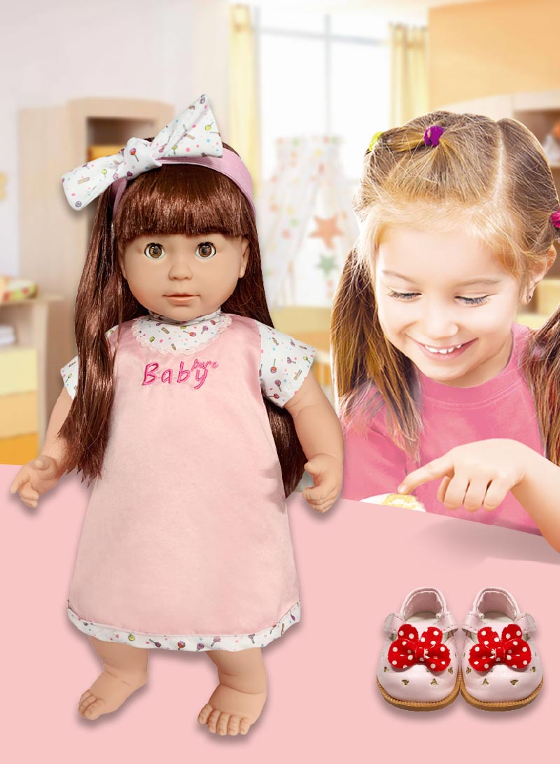 16.5 inch Pretend Play Doll Set Baby Doll Kit for Kids Includes 16.5 Inch Doll Complete Accessories for Toddlers Boy Girl Random Color（Flat Sandals）
