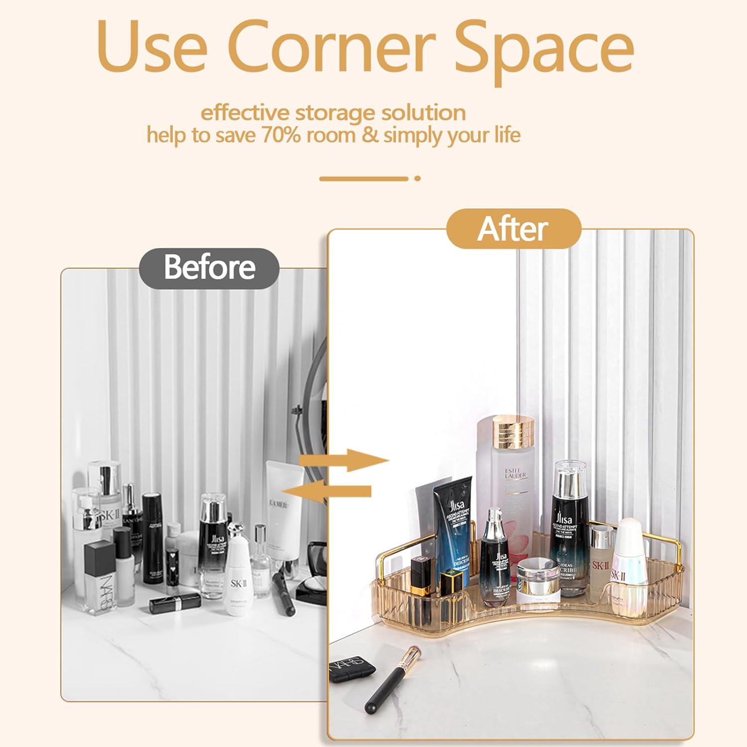 90° Corner Bathroom Counter Organizer,Vanity Trays for Skincare Makeup Storage Shelf，Perfume and Cosmetic Dresser Organizer,Countertop,Kitchen Spice Rack
