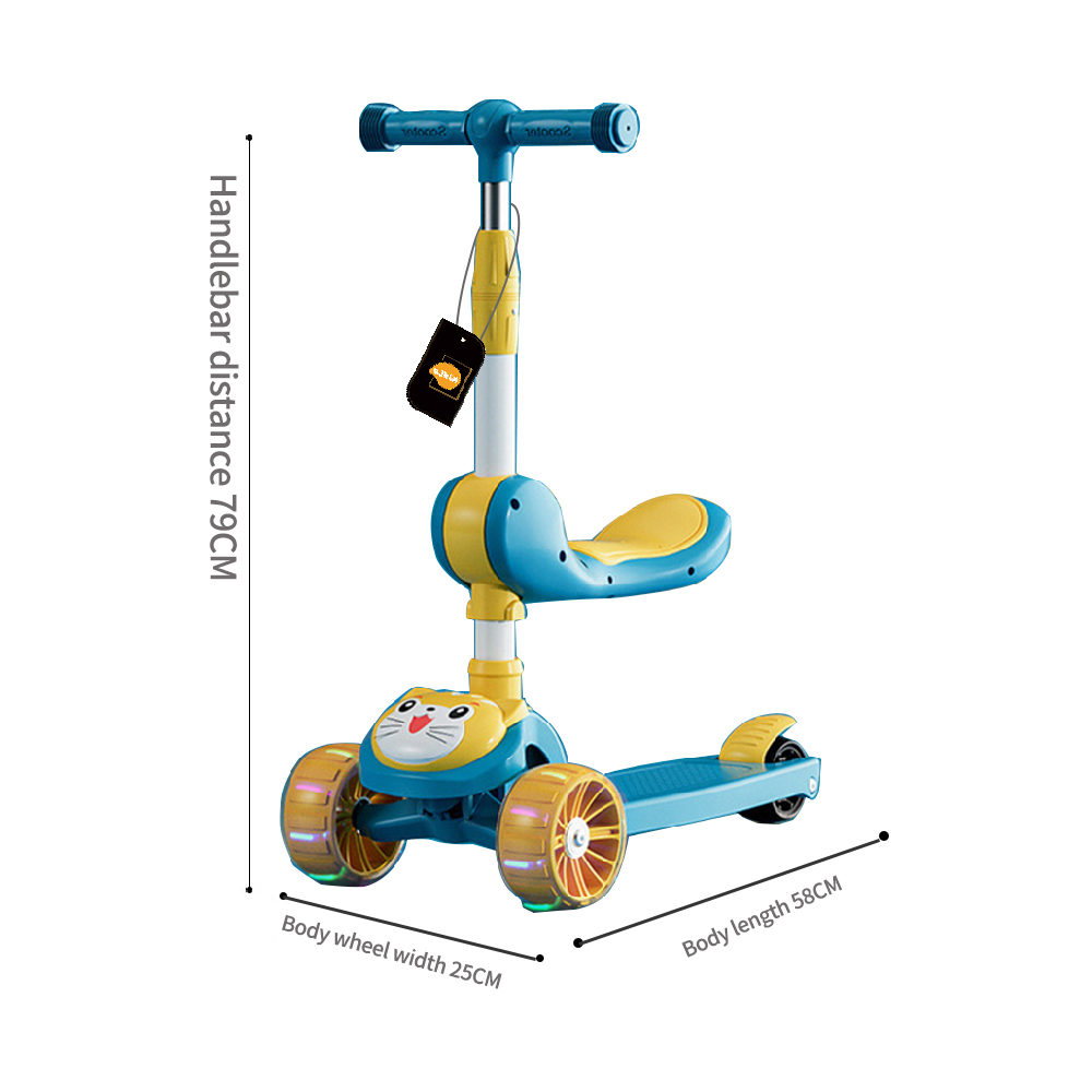Two-in-one Children's Scooter Can Sit And Ride Led Light Flashing Wheel, Adjustable Height Foldable Scooter Removable Seat, Outdoor Activities For Boys Girls