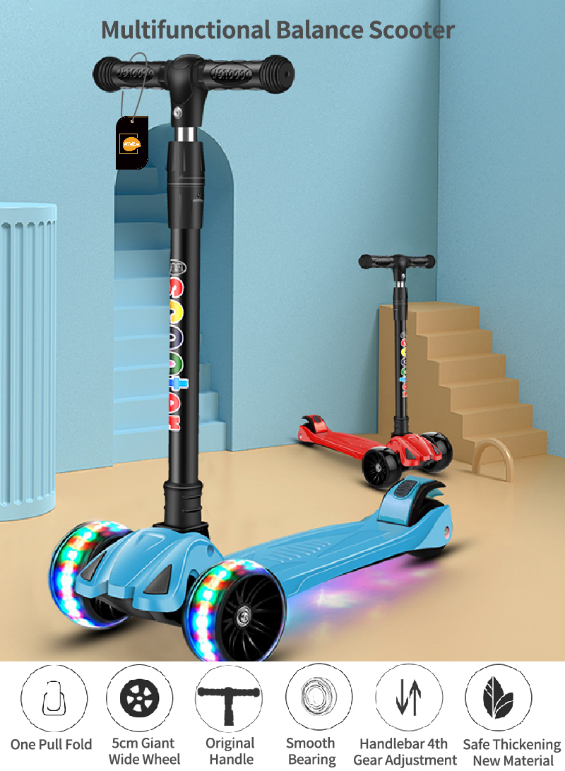 New Children's Scooter Flash Wheel Music Light Folding Pedal Scooter