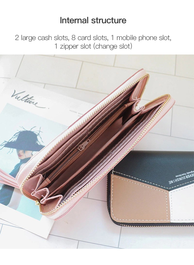 Contrast Panel Zippered Tassel Wallet 19*9.5*3cm