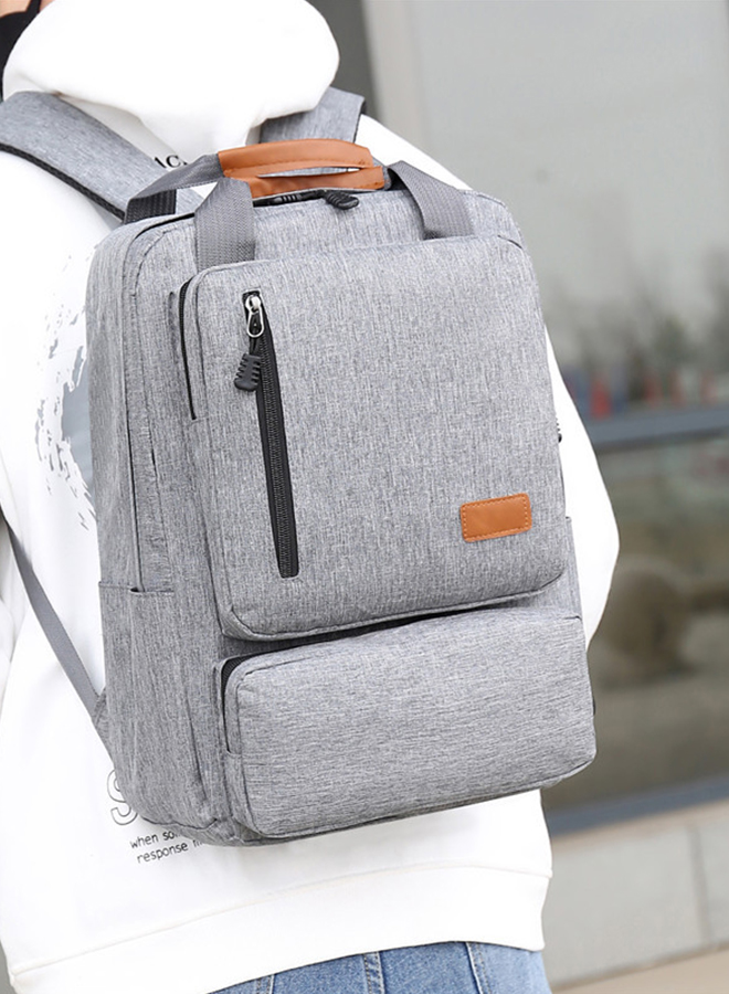 3-Piece Classic Commute Oxford Waterproof Large Capacity Men's Backpack for Working Travel Laptop Bag with Handle Schoolbag Cross-body One Shoulder Bag and Pencil Case Grey