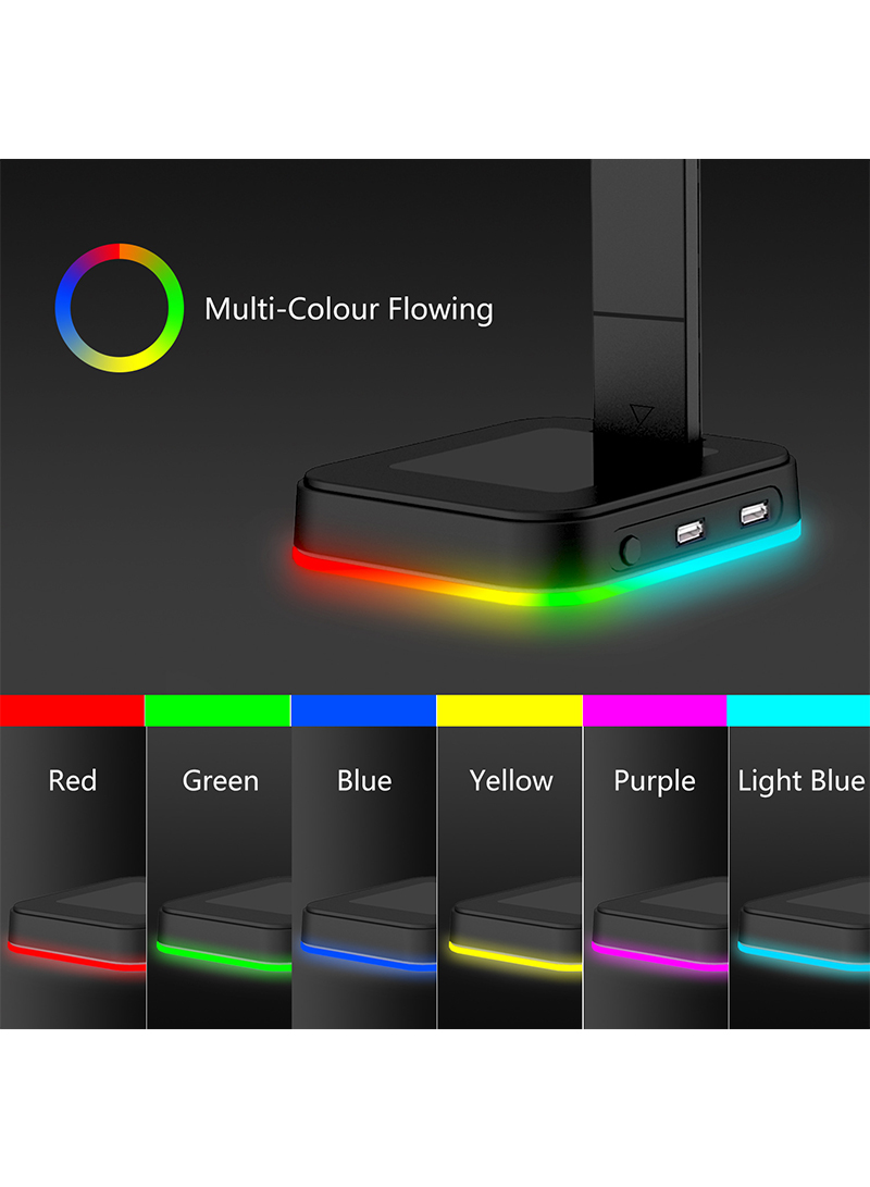 RGB Colorful Light Base Gaming Headset Stand with Dual USB Ports