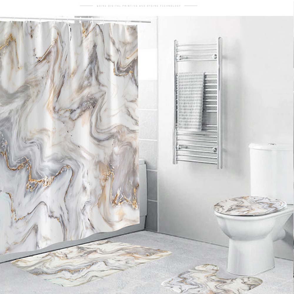 Digital Printing Shower Curtain Floor Mat Toilet Mat Bathroom Four-piece Set Wholesale