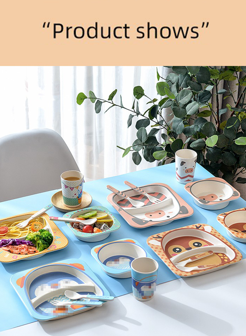 Creative and Cute Cartoon Bamboo Fiber Children's Tableware Set Five Pieces