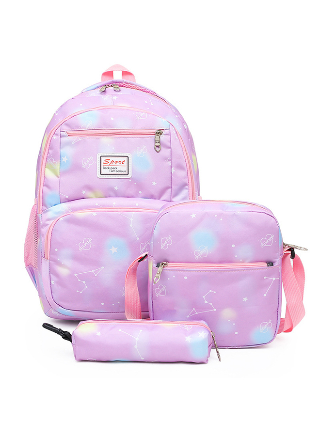3Pcs Star Printed Graphic Cute Functional Backpack Set Schoolbag and Shoulder Cross-body Bag and Pencil Case for Kids/Girls Pink