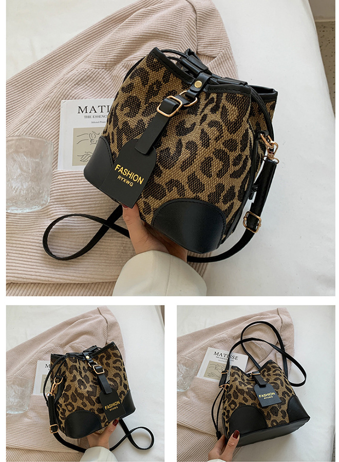 Leopard Printed Casual Ladies Bucket Bundled Bag for Women Cross-body Shoulder Bag 20 x 19 x 12cm