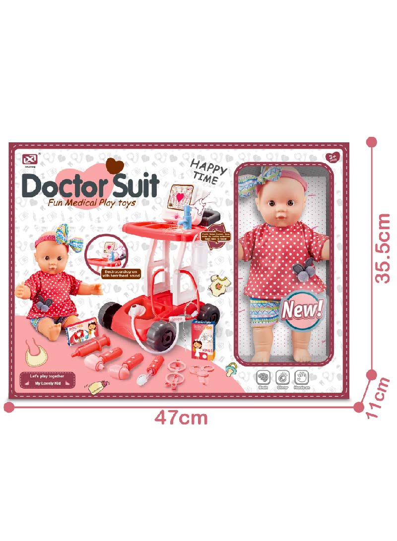 12 Inch Pretend Play Doll Set Baby Doll Kit for Kids Includes 12 Inch Doll Complete Accessories for Toddlers Boy Girl Random Color（Doll+Medical Functional Cart Set）