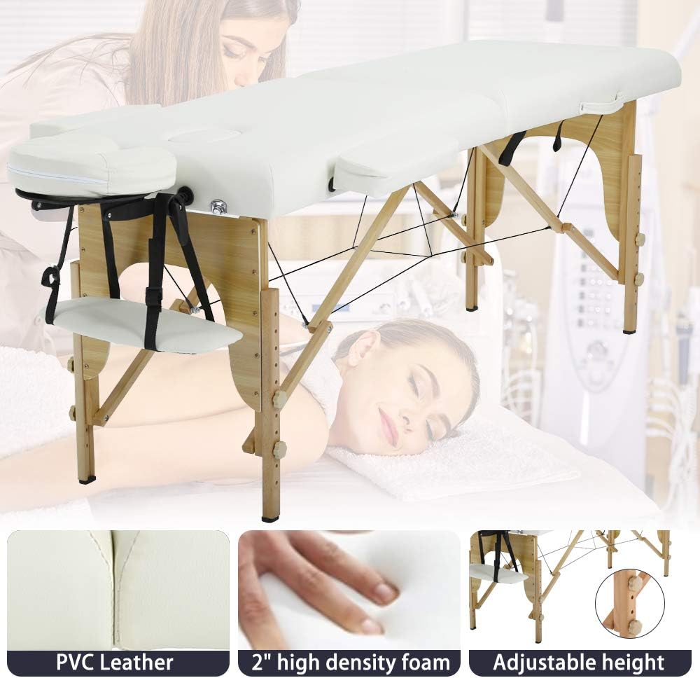 Portable Massage Table Massage Bed Folding 84 Inch Height Adjustable 2 Fold Lash Bed with Carry Case PU Leather Professional Spa Salon Tattoo Facial Bed with Face Cradle, Hold Up to 450Lbs