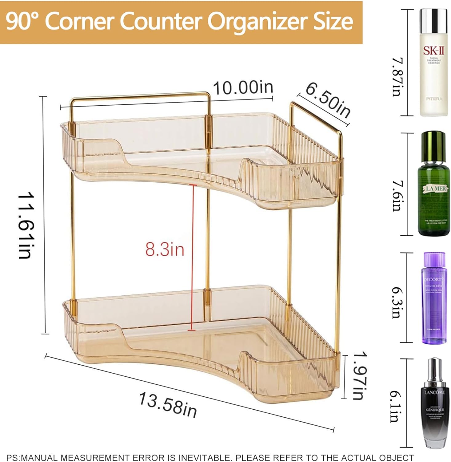 90° Corner Bathroom Counter Organizer,Vanity Trays for Skincare Makeup Storage Shelf，Perfume and Cosmetic Dresser Organizer,Countertop,Kitchen Spice Rack (2 Tiers)