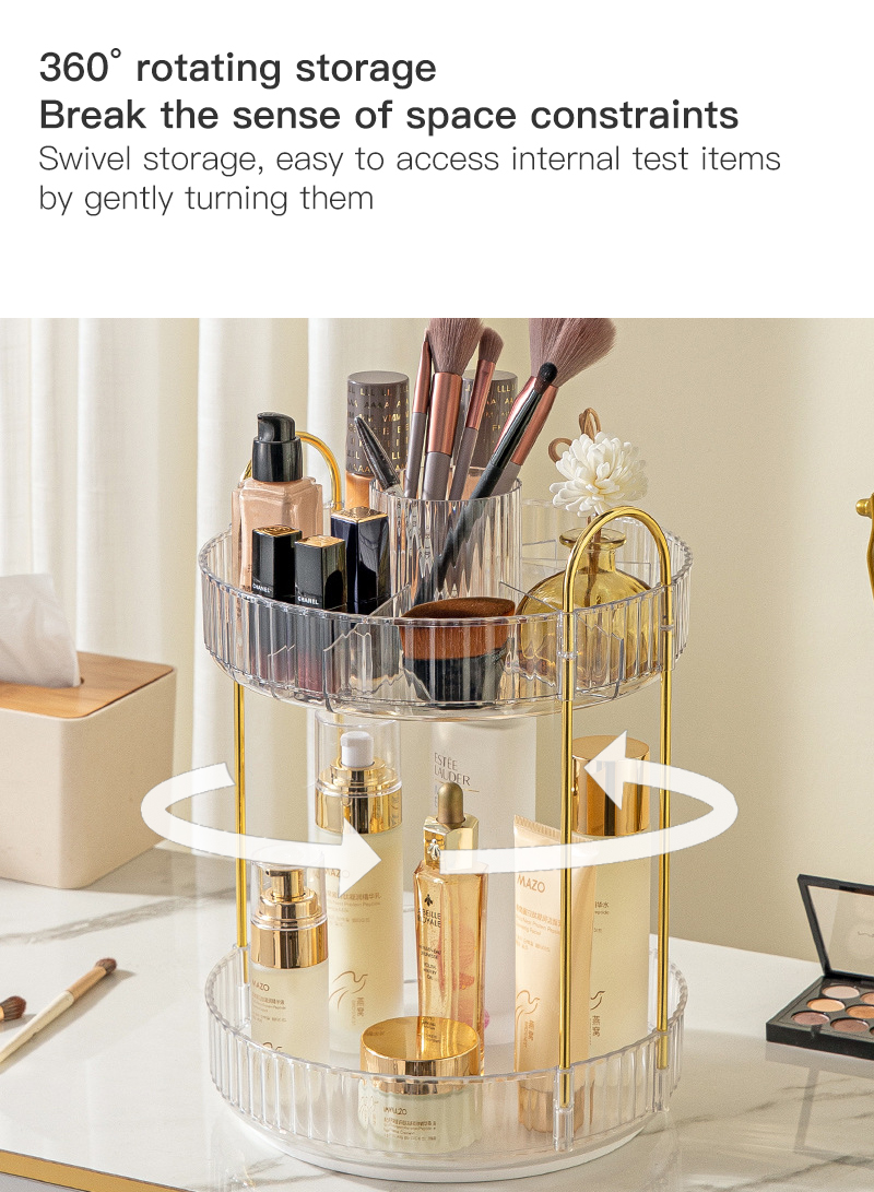 Rotating Makeup Organizer for Vanity, High-Capacity Skincare Clear Make Up Storage Perfume Organizers Cosmetic Dresser Organizer Countertop 360 Spinning（2 Tier）
