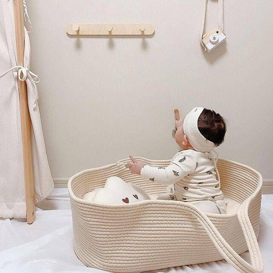 New cotton rope woven baby basket, folding portable newborn bed, sleeping basket