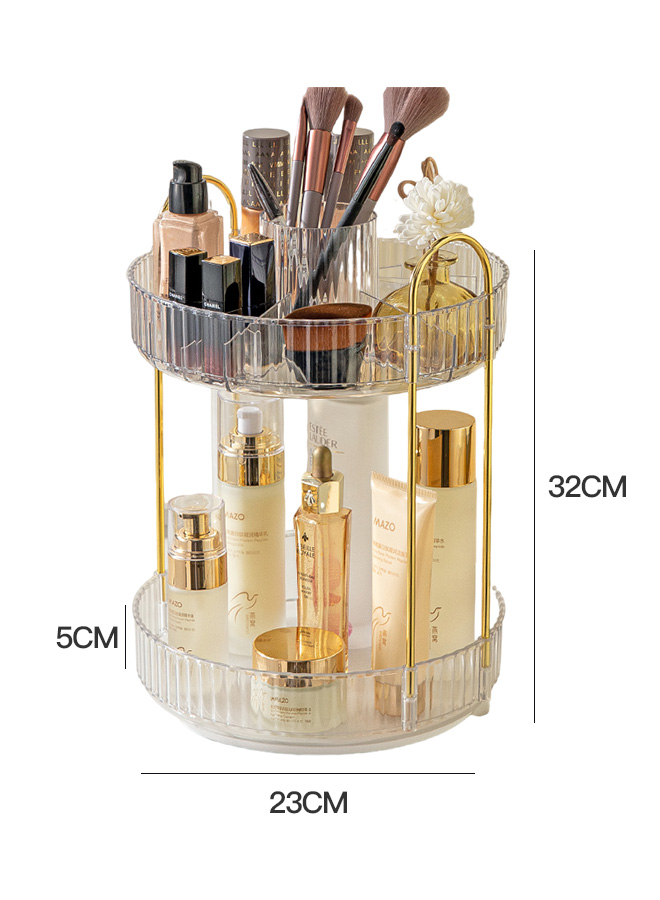 Rotating Makeup Organizer for Vanity, High-Capacity Skincare Clear Make Up Storage Perfume Organizers Cosmetic Dresser Organizer Countertop 360 Spinning（2 Tier）