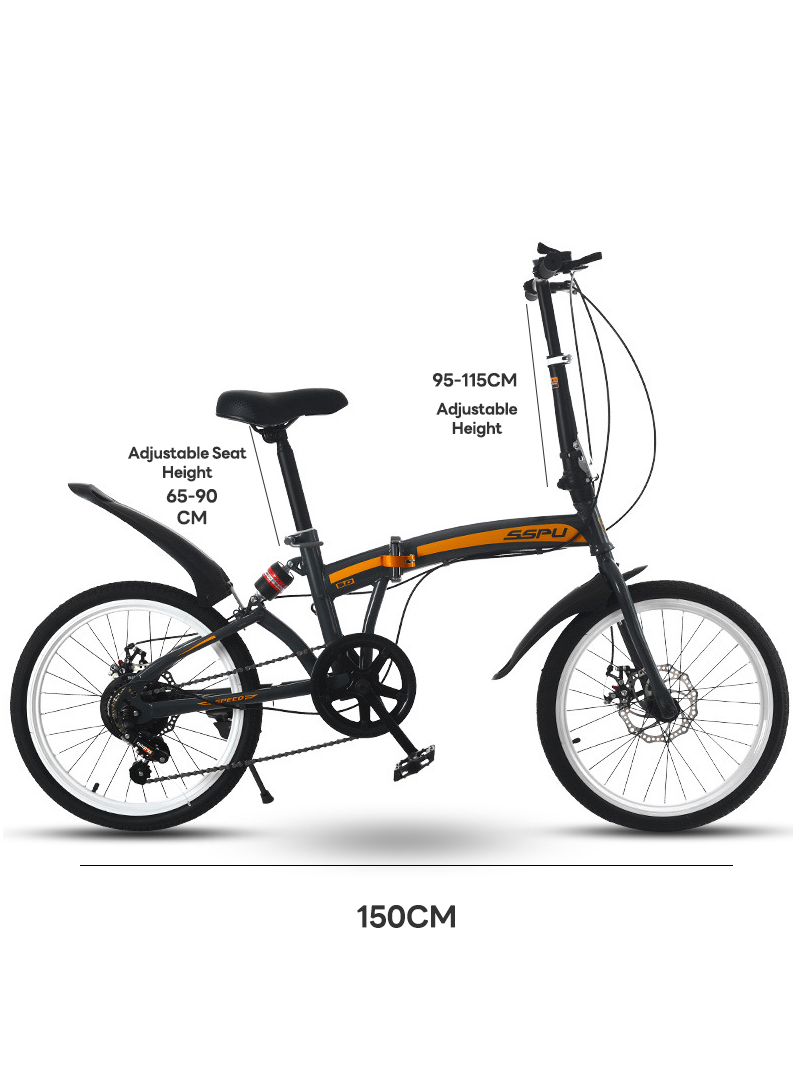 20in Folding Bike, 7 Speed Foldable City Bike, Carbon Steel Bicycle for Adults, Foldable Bicycle with Adjustable Seats &amp; Disc Brake for Traveling &amp; Exercising
