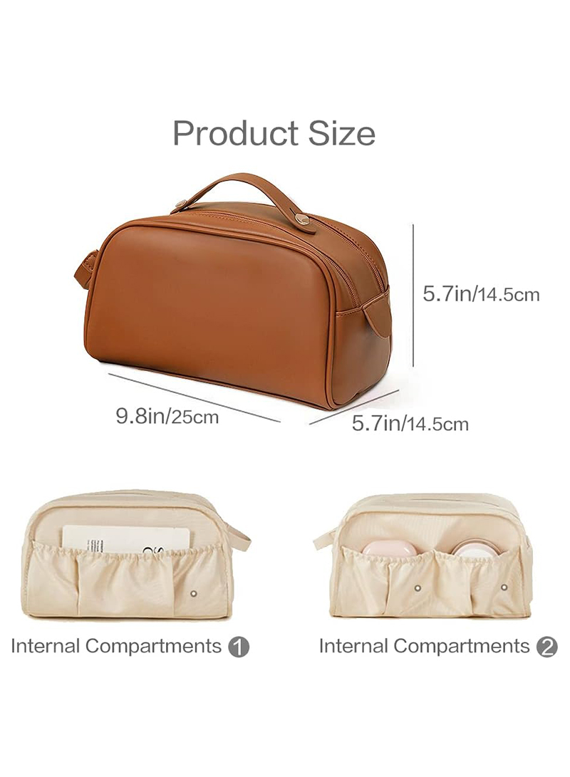 Makeup Bag for Women Double Zipper Cosmetic Bags, Portable Waterproof Leather Make Up Organizer Case for Travel, Large Wide-open Pouch for Toiletries Accessories Brushes