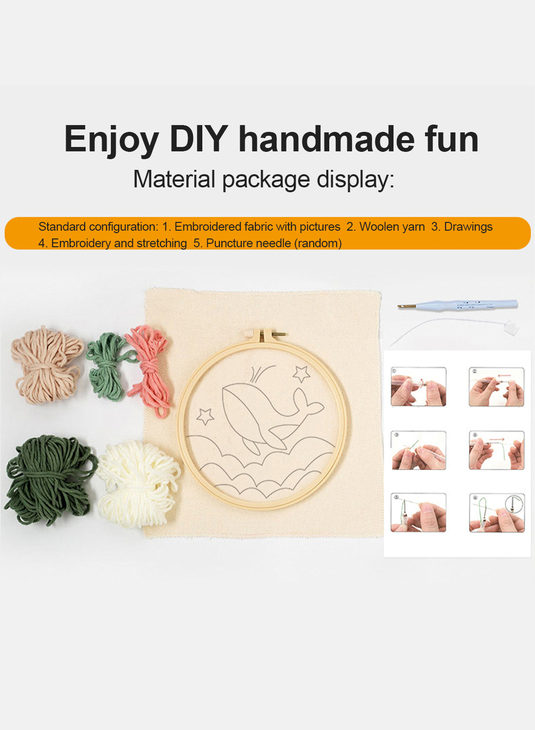 Handmade Embroidery DIY Material Bag Embroidery Tool Set Wool Drawing  Kits Fabric Embroidery Needles Stitching Punch Pen Set Craft Tool for Beginner