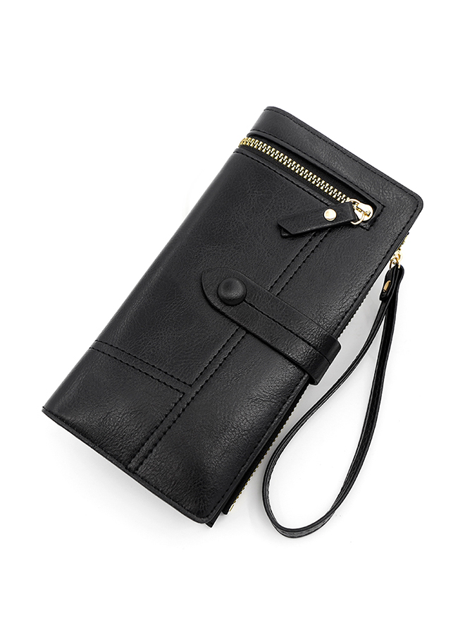 Fashion Hasp Ladies Soft PU Leather Clutch for Women Long Wallet Phone Zipper Bag Card Holder for Shopping Money Bag with Strap 19.5*10*2.5cm