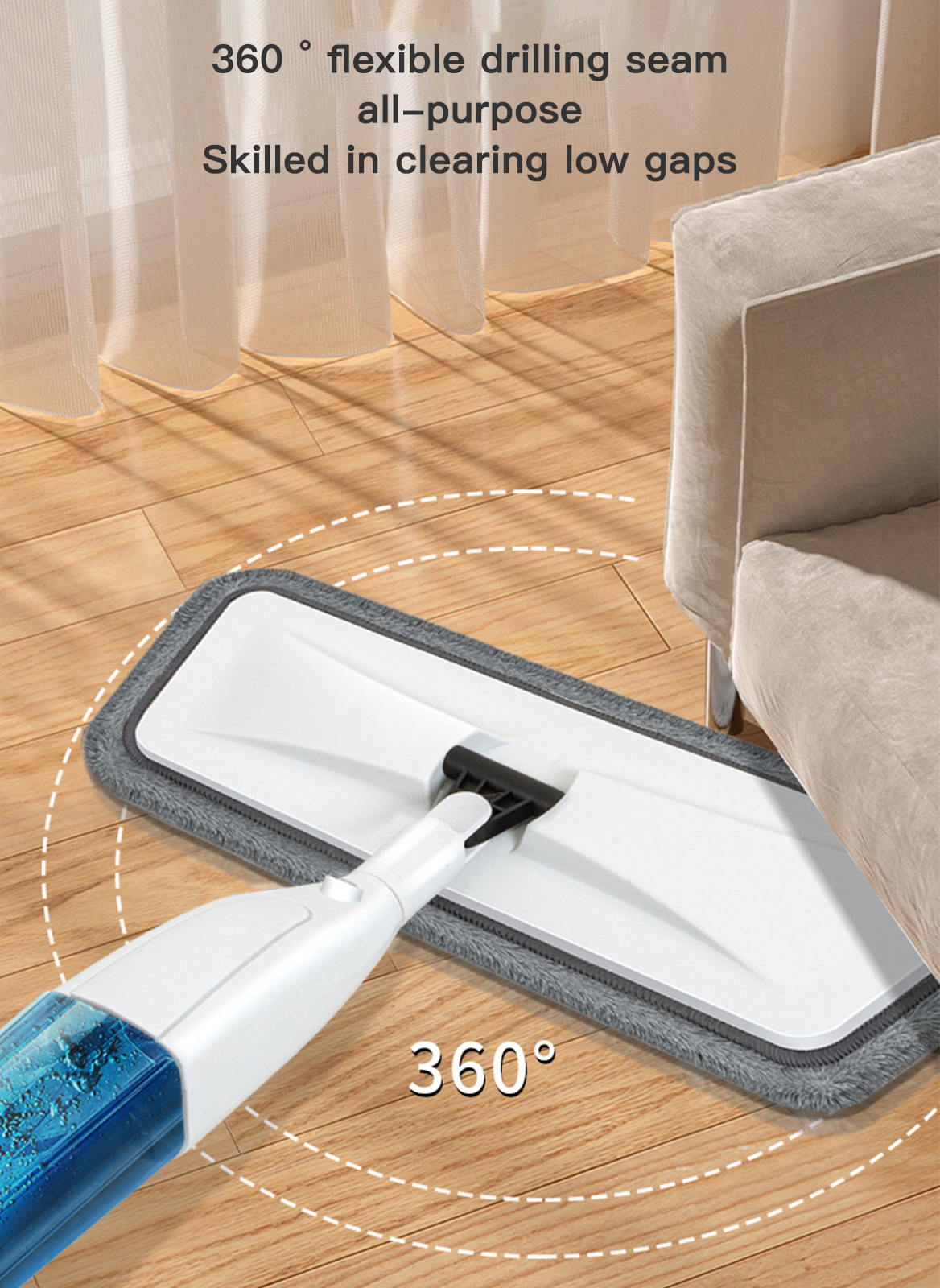 Household Dry and Wet Dual-Purpose Hand Free Flat Mop (Including 2 Pieces of Cloth)