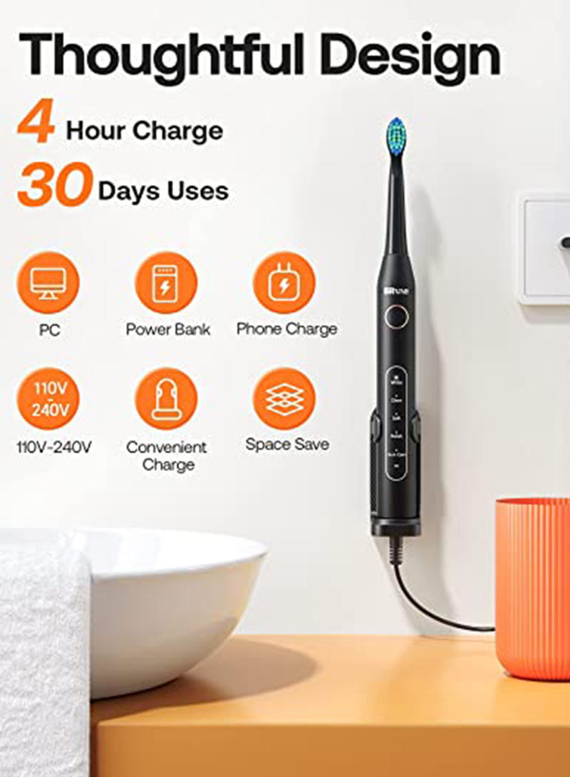 Bitvae Electric Toothbrush for Adults - Ultrasonic Electric Toothbrushes with 6 Brush Heads ,Accepted Power Rechargeable Toothbrush with 5 Modes, Smart Timer