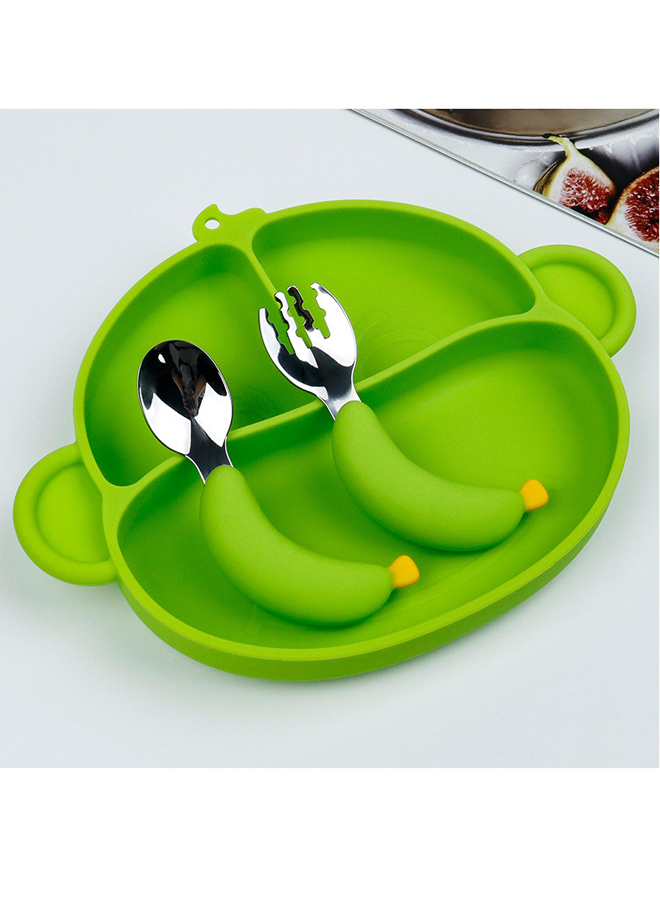 Baby monkey shaped silicone dinner plate fork spoon, food grade children's spoon silicone dinner plate