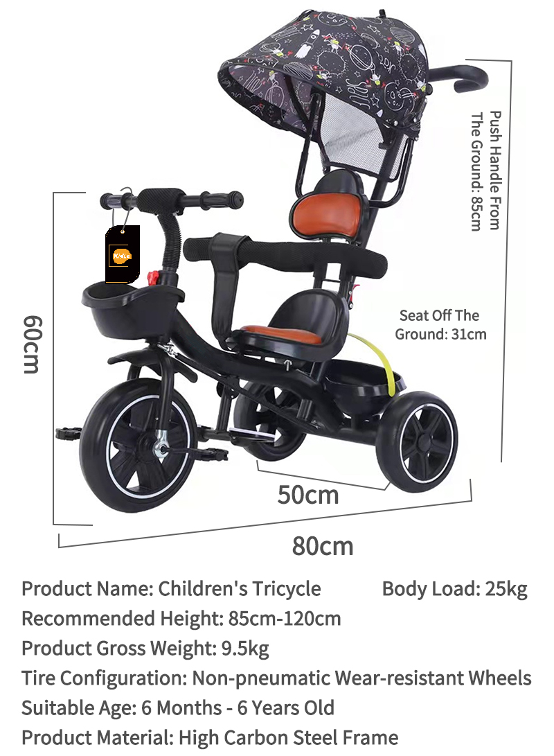 Baby Trike, 6-in-1 Kids Stroller Tricycle With Adjustable Push Handle, Removable Canopy, Safety Harness For 6 Months - 6 Year Old
