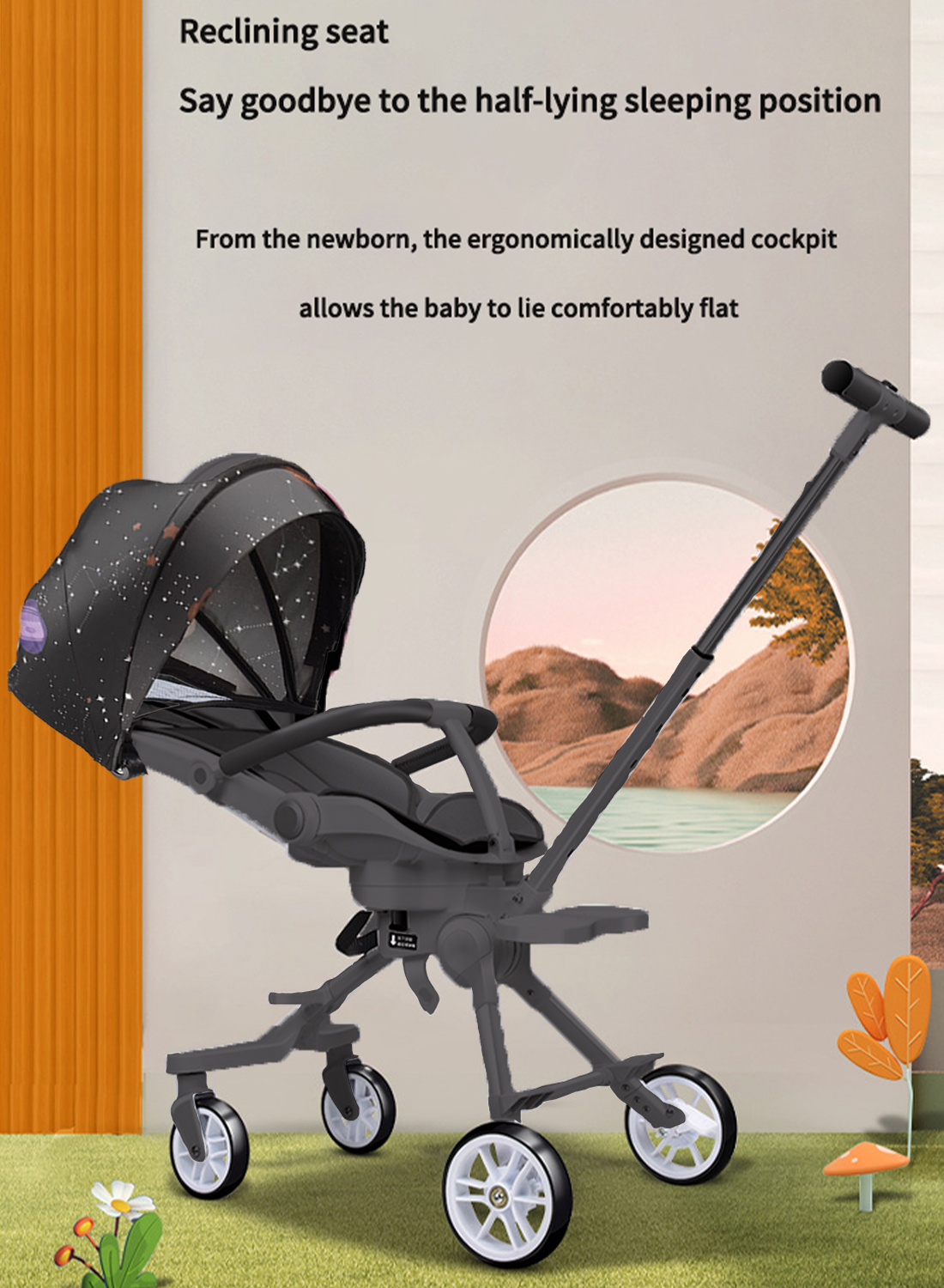 One-button Folding Can Sit And Lie Flat Two-way Stroller