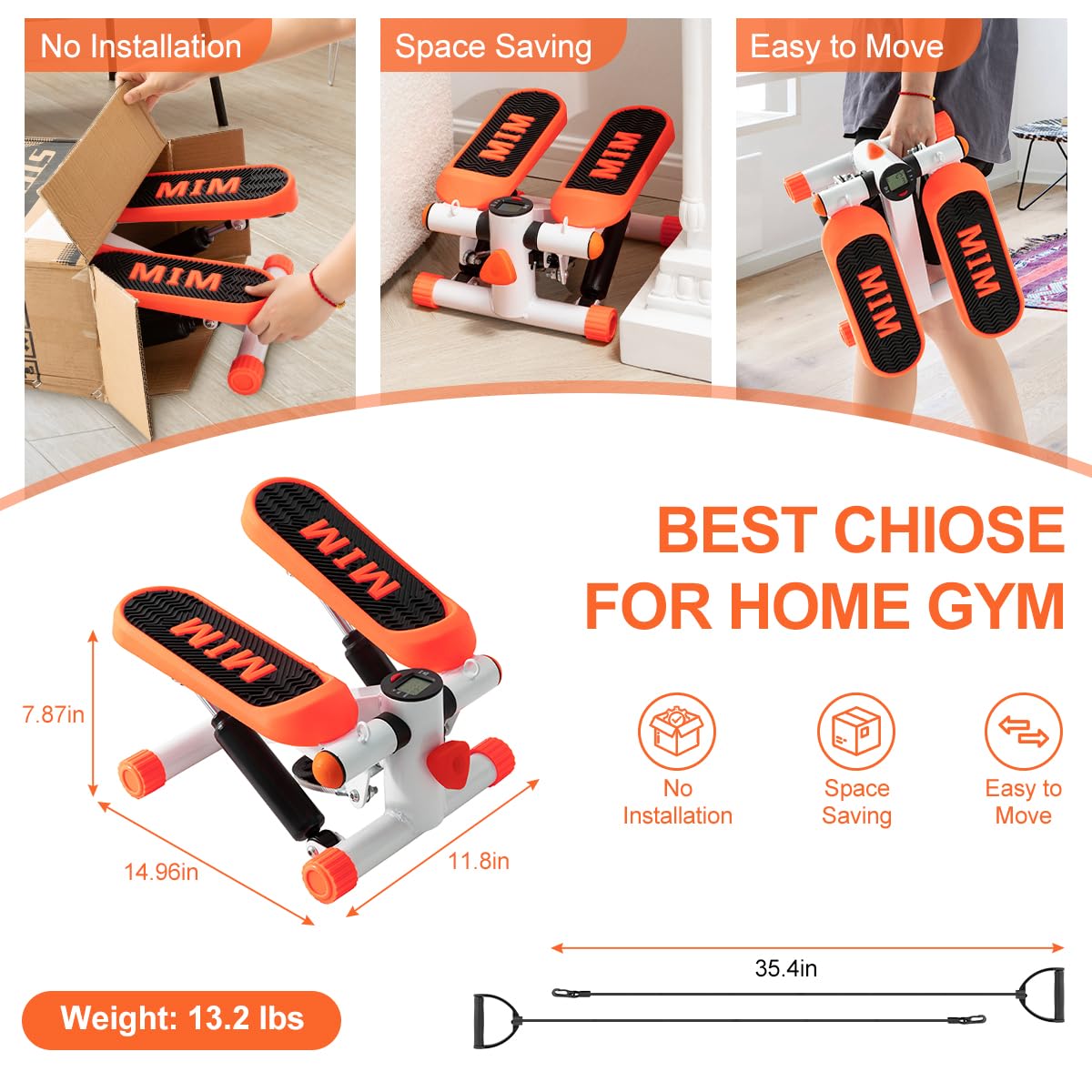 Mini Steppers for Exercise, Stair Steppers for Exercise at Home, Step Fitness Machine with Resistance Band and Calories Count, Home Office Workout Equipment