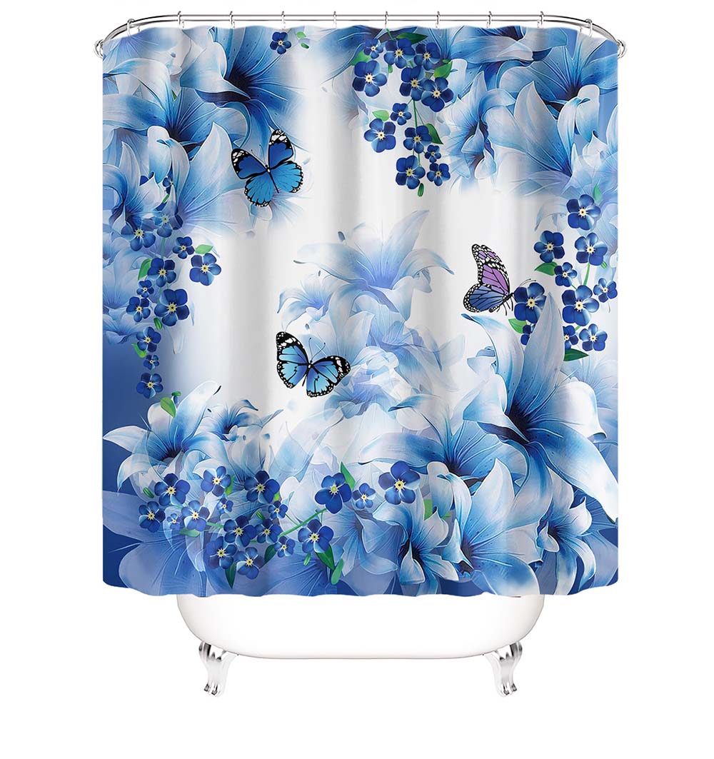 Polyester Shower Curtain 3d Printed Shower Curtain Waterproof Shower Curtain Rose Butterfly Non-slip Mat Four-piece Set