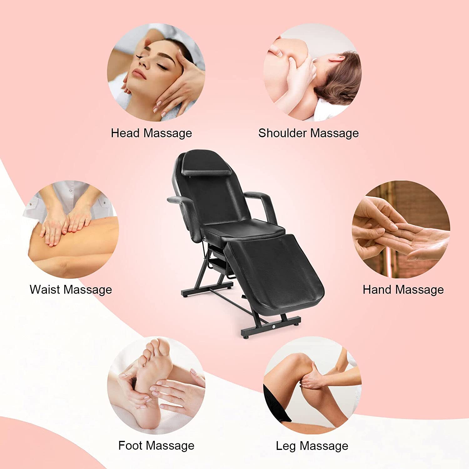Tattoo Chair, Adjustable Angle Massage Bed for Eyelash Bed Extensions Facial Massage Tables Salon Chairs with Trays