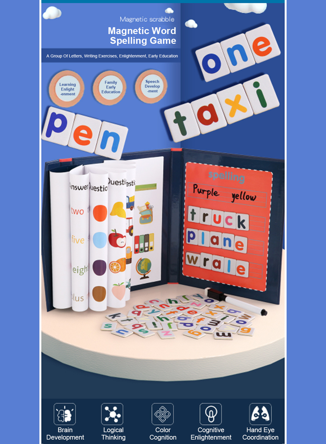 Bookclip Style Magnetic Word Puzzle Game for Children's Early Education English Learning