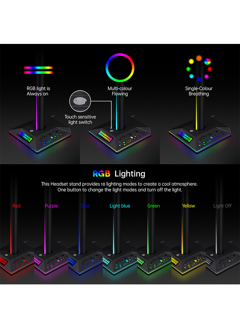 RGB Colorful Light Game Headset Stand