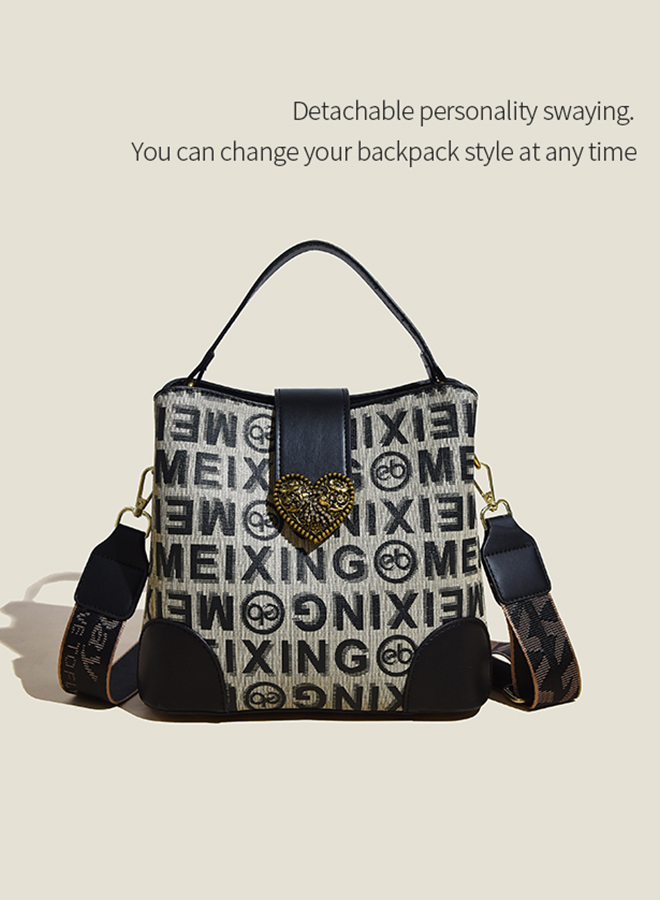 Women's High-End Sense of Letters One Shoulder Messenger Bucket Bag Handbag 21*23*11CM