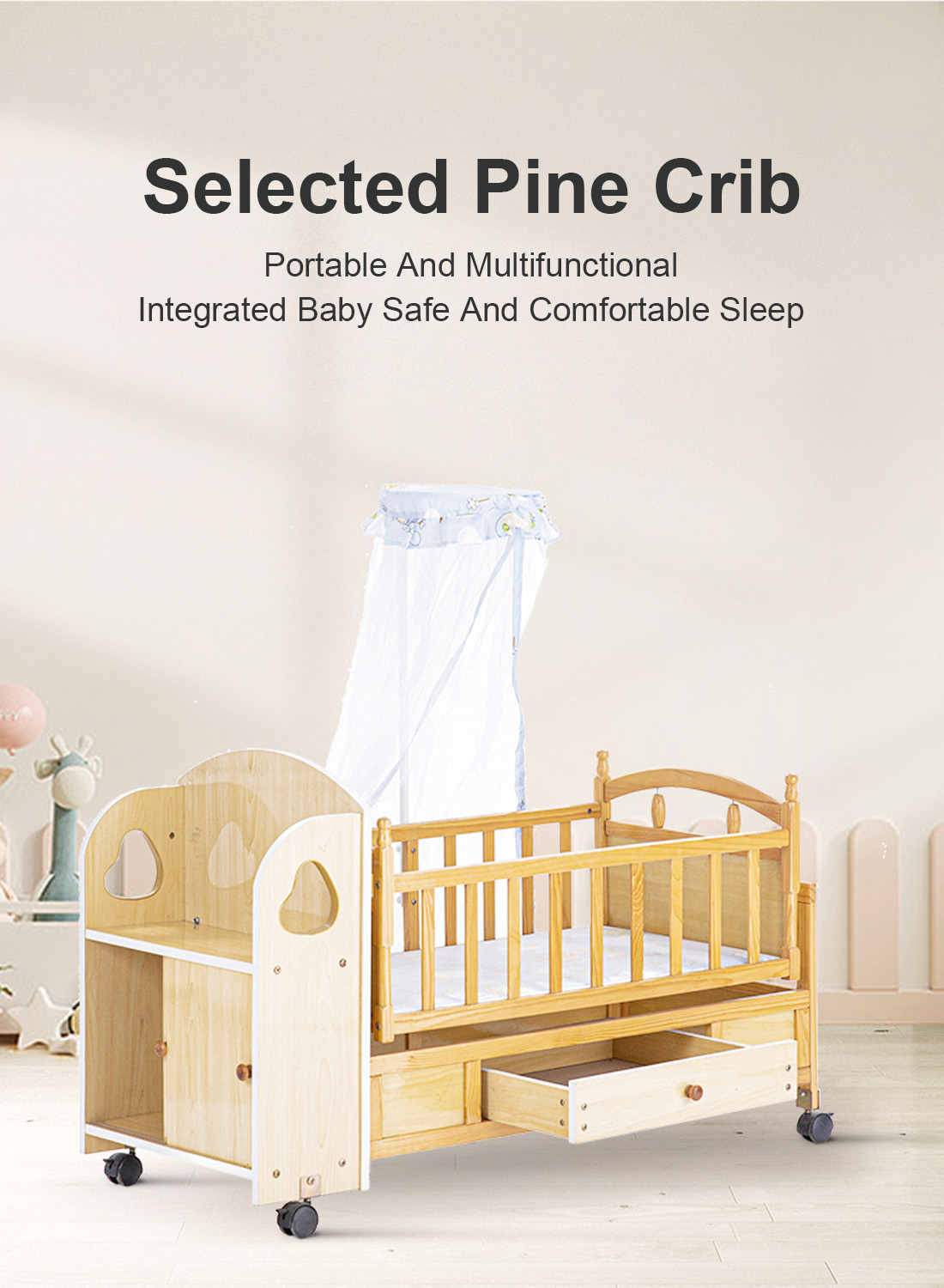 Factory Source Kindergarten Solid Wood Bed Wholesale Wider Thickened Pine Wood Children's Bed Nap Sleep Stacking Bed Crib