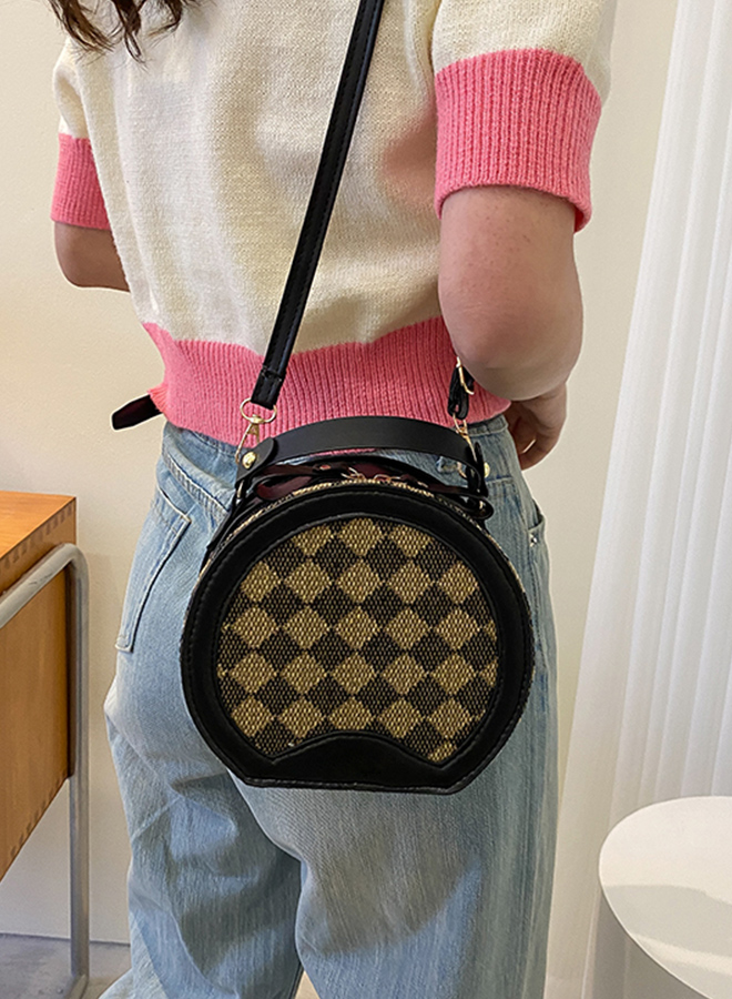 Mini Casual Ladies Round Handbag for Women Cross-body Adjustable Shoulder Strap Bag with Double Zipper 17.5 x 16.5 x 8cm