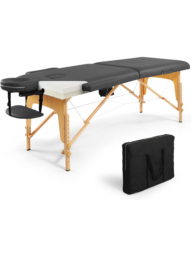 Premium Memory Foam Massage Table,Foldable & Portable Massage Bed, Height Adjustable Spa Bed, Facial Cradle Salon Bed Wooden Legs & Carry Case, 185*70cm Black