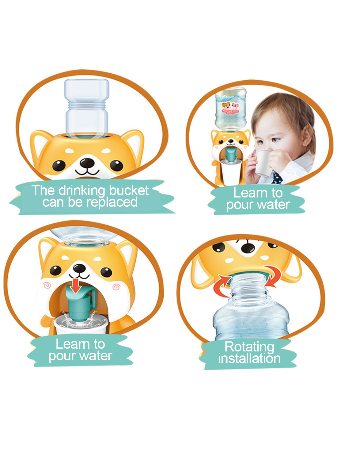 Children Pretend to Play Fun Water Dispenser Mini Water Dispenser for Kids Toy Drink Machine Water Dispenser Dollhouse Play Set Animal Drinking Fountain