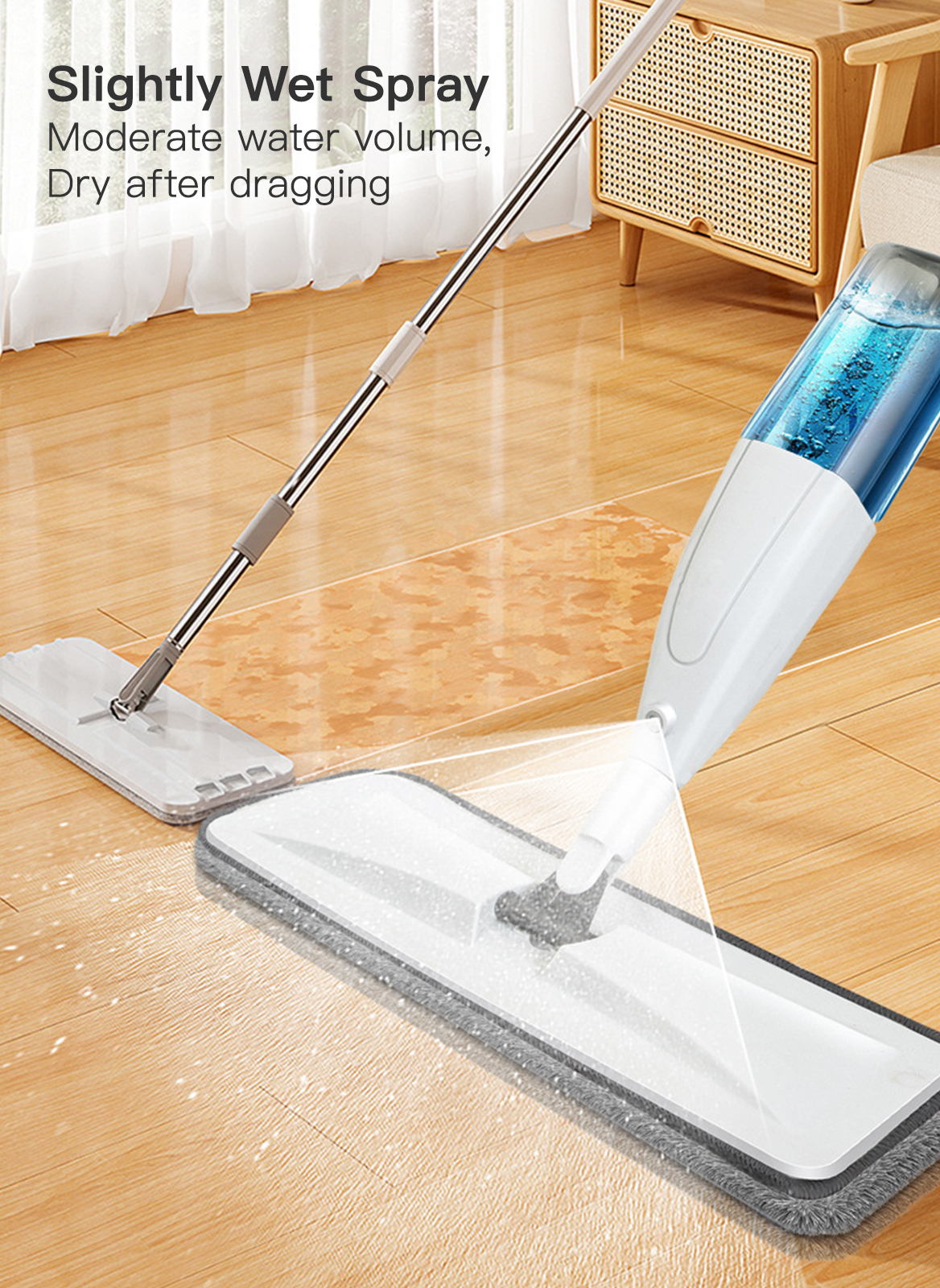 Household Dry and Wet Dual-Purpose Hand Free Flat Mop (Including 2 Pieces of Cloth)
