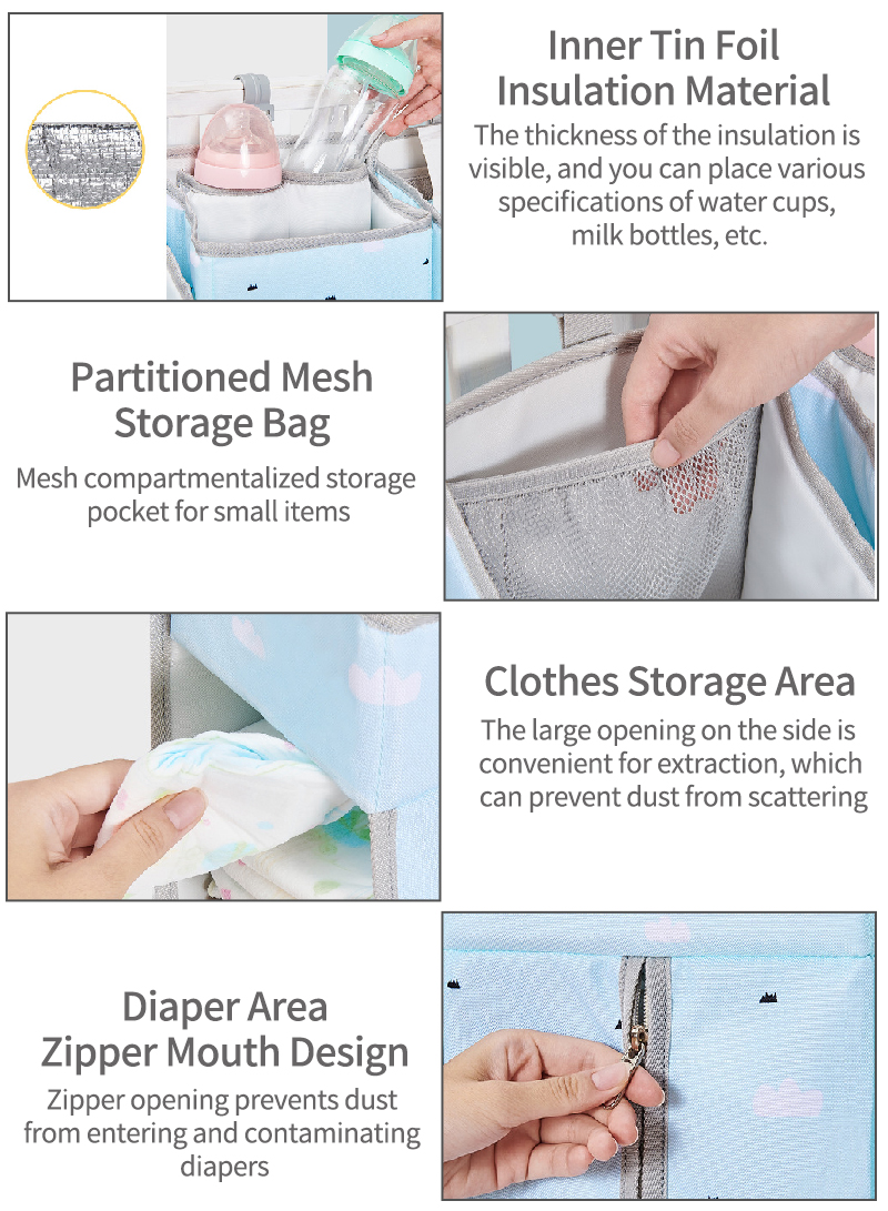 Crib Hanging Bag Baby Go Out Diaper Storage Bag Bedside Hanging Basket Shelf Waterproof Diaper Bag
