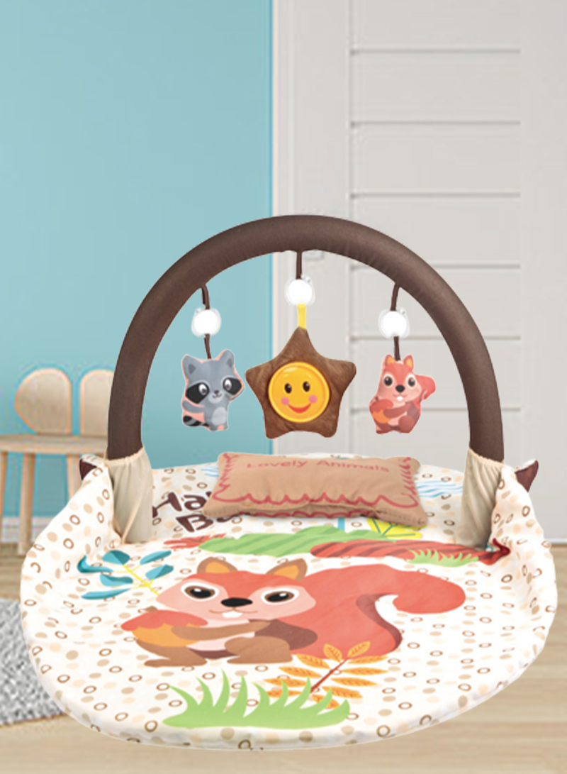 2 in 1 Baby Activity Gym Mat 0-12 Months Covers with 3 Toys Non-Slip Playmat Baby Tummy Time Mat for Early Sensory Exploration and Motor Skill Development